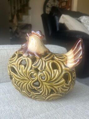 Handcrafted Yellow Ceramic Hen Figurine - Decorative Home Art